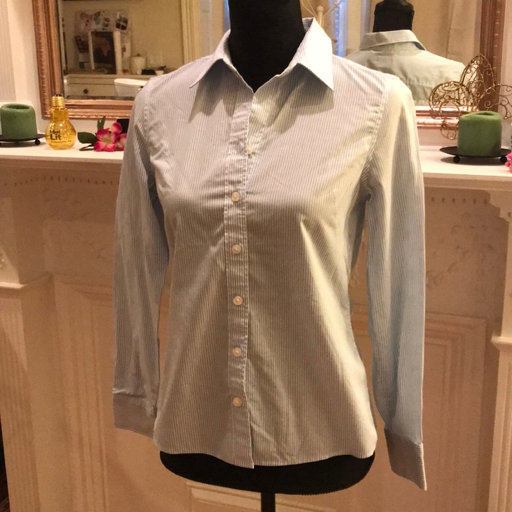 Blue and white pinstripe button down shirt